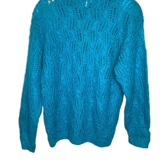 Vintage Mainframe Mohair Sweater Open Weave Large Dark Turquoise‎ - Picture 2 of 12
